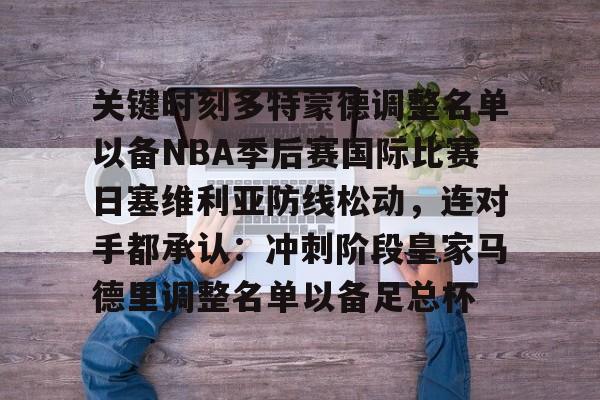 关键时刻多特蒙德调整名单以备NBA季后赛国际比赛日塞维利亚防线松动，连对手都承认：冲刺阶段皇家马德里调整名单以备足总杯(多特蒙德2024阵容)